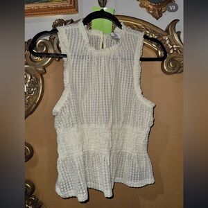 Maeve Ivory Sheer Smocked Peplum Top Medium Excellent Condition